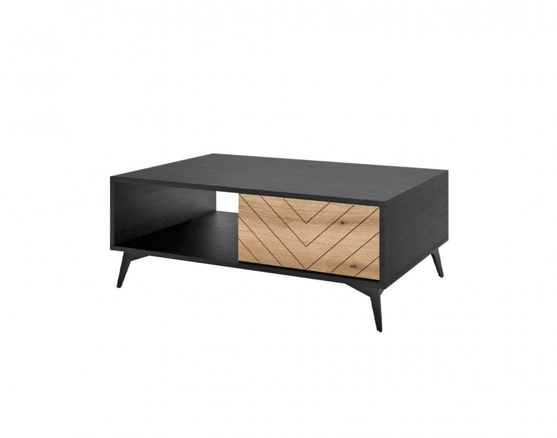 Peter - table basse bois et noir 2 tiroirs et 1 niche 104 cm