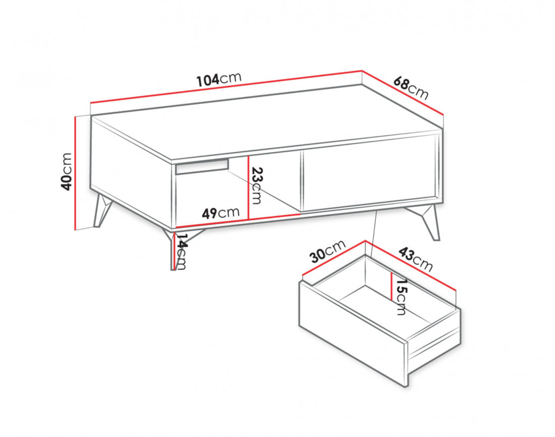 Peter - table basse bois et noir 2 tiroirs et 1 niche 104 cm