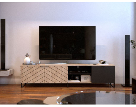 BOBOCHIC Auxane - meuble TV bois et noir - style contemporain - 200 cm