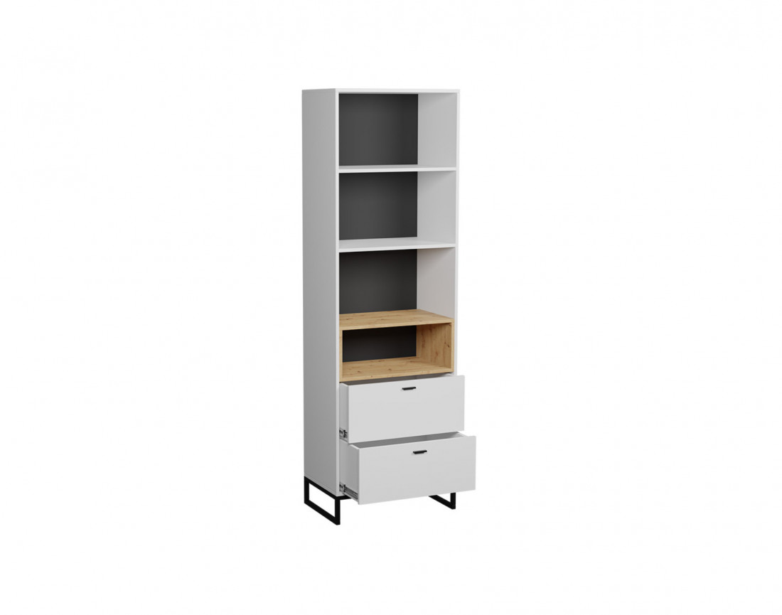 Odin – Etagère de style industriel avec deux tiroirs de rangement et 4 niches ouvertes