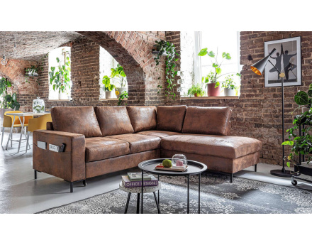 Canapé d'angle droit 5 places convertible en microfibre Lilly