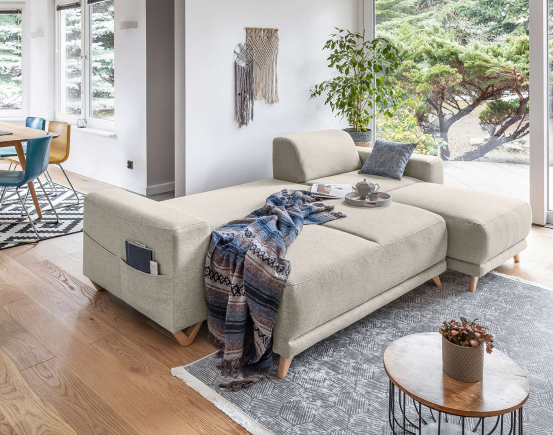 Bella - canapé d'angle réversible convertible 4 places en tissu