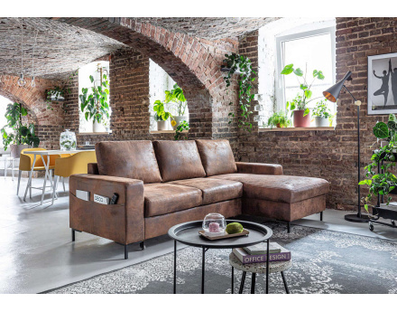 Canapé d'angle droit 4 places convertible avec coffre en microfibre Lilly