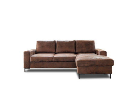 Canapé d'angle droit 4 places convertible avec coffre en microfibre Lilly
