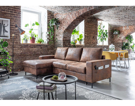 Lilly - Canapé d'angle gauche - 4 places - convertible avec coffre - en microfibre