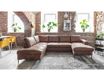 Canapé panoramique d'angle droit 7 places en microfibre