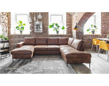 Canapé panoramique d'angle droit 7 places en microfibre Lilly