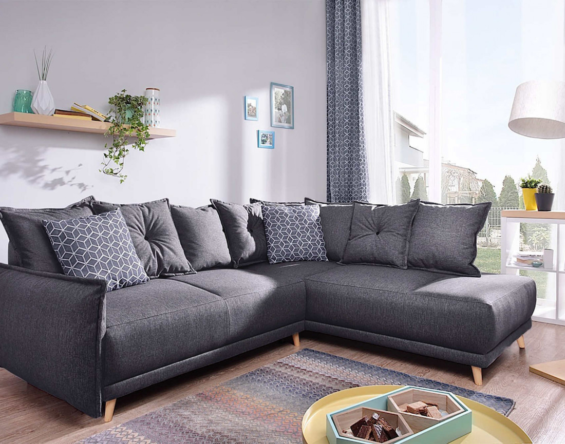 Lena - canapé d’angle droit gris foncé convertible au style scandinave