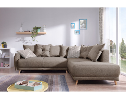 Lena - canapé d’angle droit café latte convertible au style scandinave