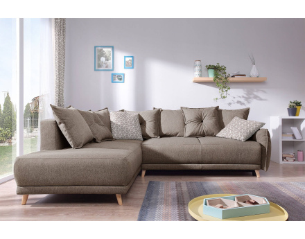 Lena - canapé d'angle gauche convertible - 5 places - latte - style scandinave