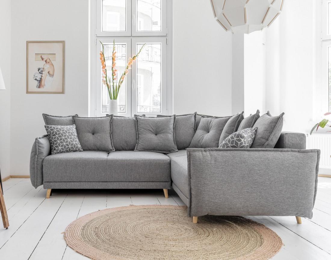 Lena - canapé d'angle convertible - avec coffre - style scandinave - 5 places - droit