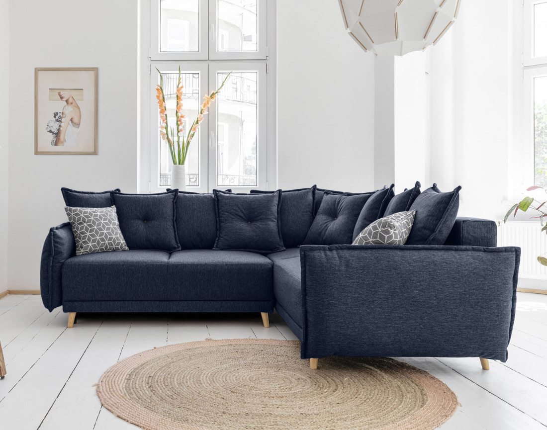 Lena - canapé d'angle convertible - avec coffre - style scandinave - 5 places - droit