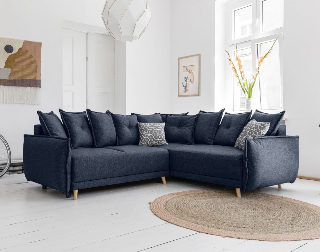 Lena - canapé d'angle convertible - avec coffre - style scandinave - 5 places - droit
