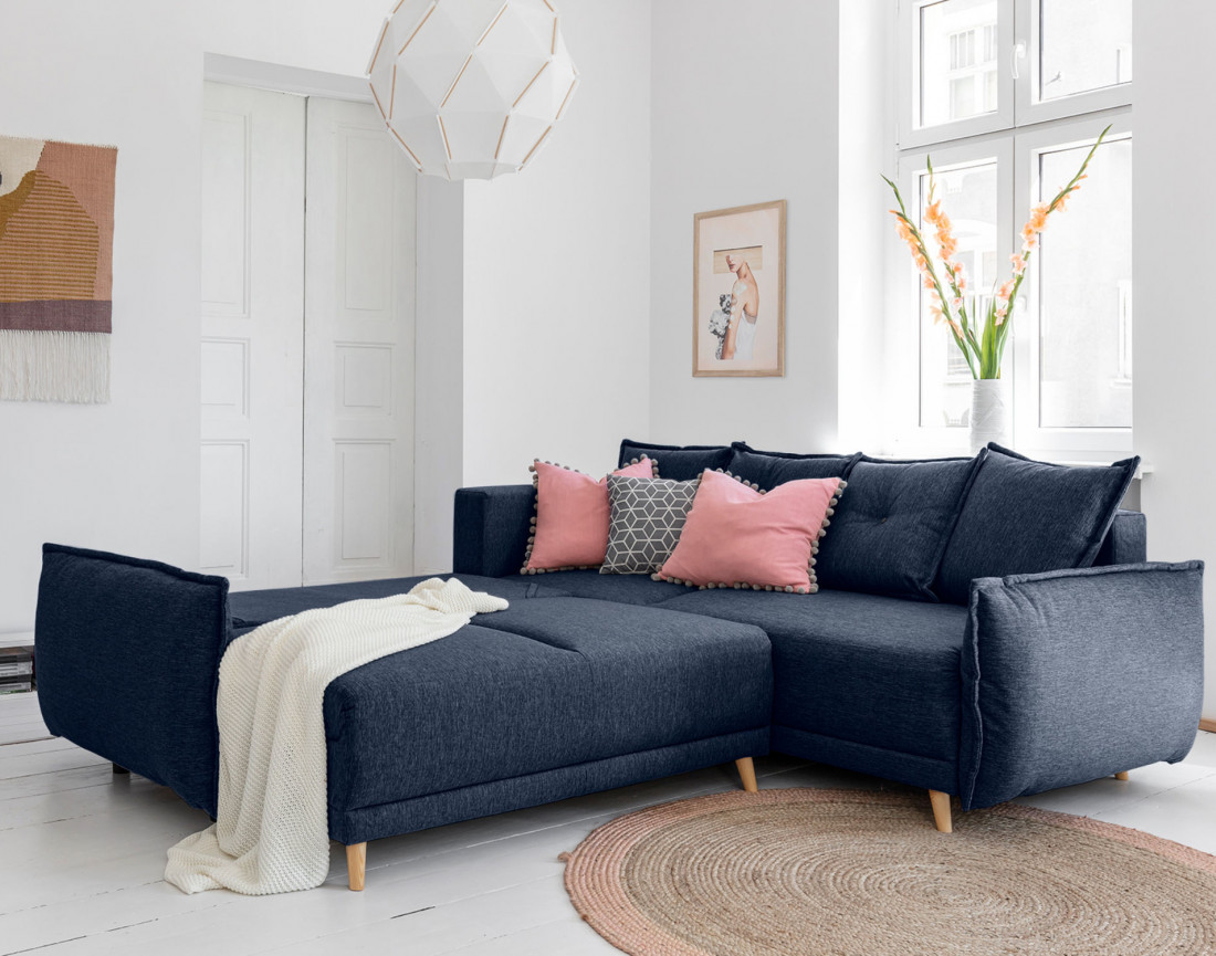 Lena - canapé d'angle convertible - avec coffre - style scandinave - 5 places - droit