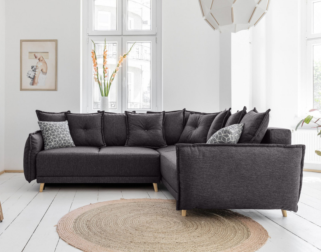 Lena - canapé d'angle convertible - avec coffre - style scandinave - 5 places - droit
