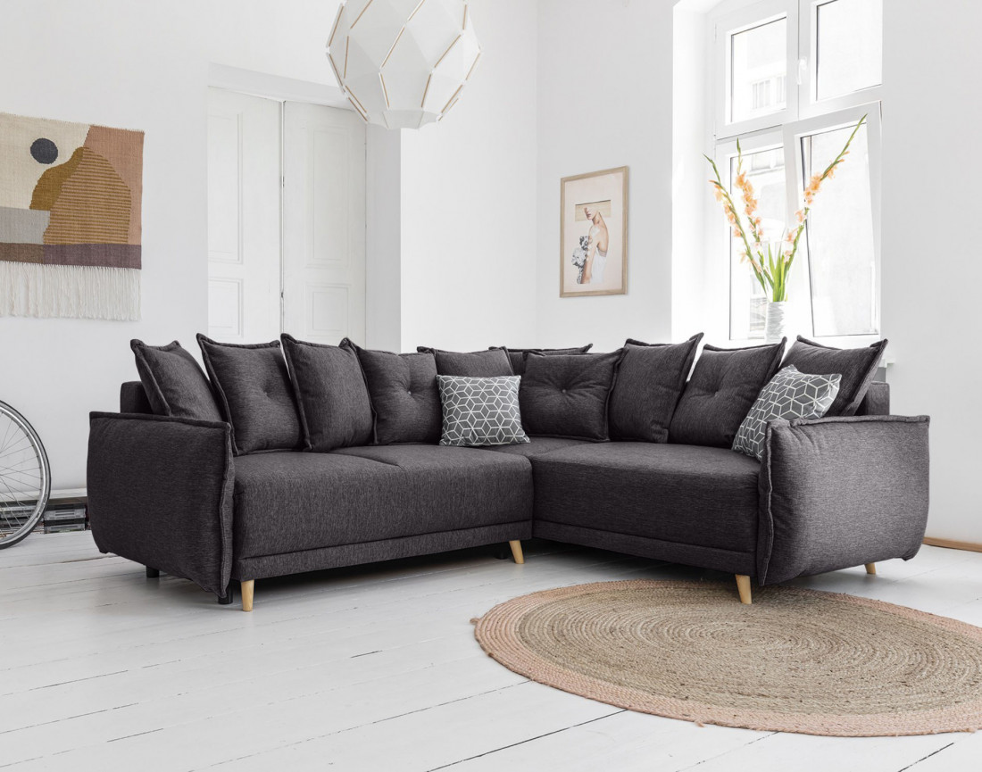 Lena - canapé d'angle convertible - avec coffre - style scandinave - 5 places - droit