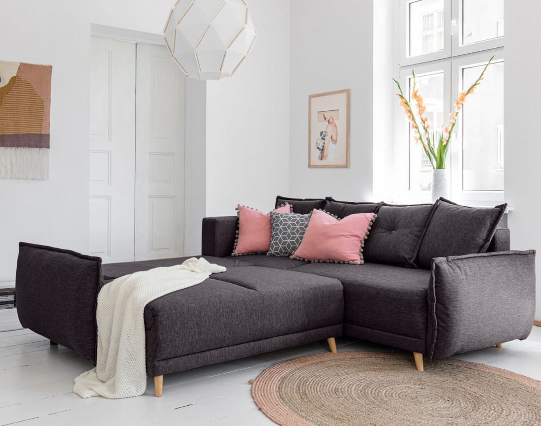 Lena - canapé d'angle convertible - avec coffre - style scandinave - 5 places - droit