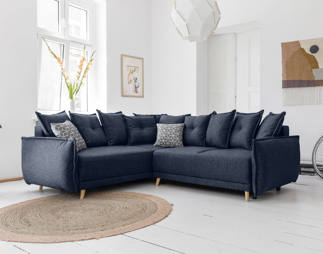 Canapé d'angle convertible Lena 5 places avec coffre style scandinave