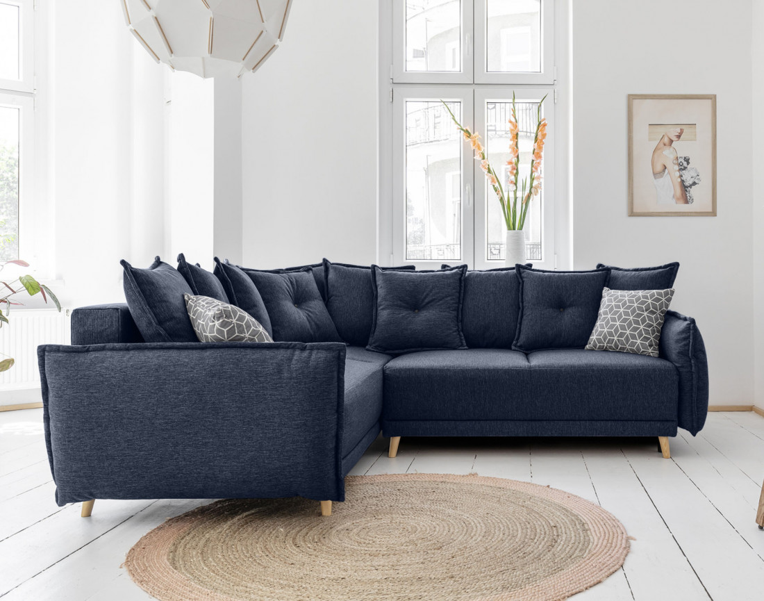 Canapé d'angle convertible Lena 5 places avec coffre style scandinave