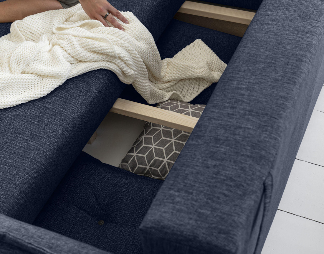 Canapé d'angle convertible Lena 5 places avec coffre style scandinave