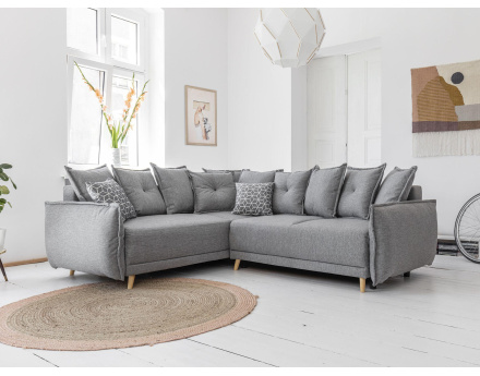 Canapé d'angle convertible Lena 5 places avec coffre style scandinave