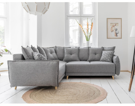 Canapé d'angle convertible Lena 5 places avec coffre style scandinave