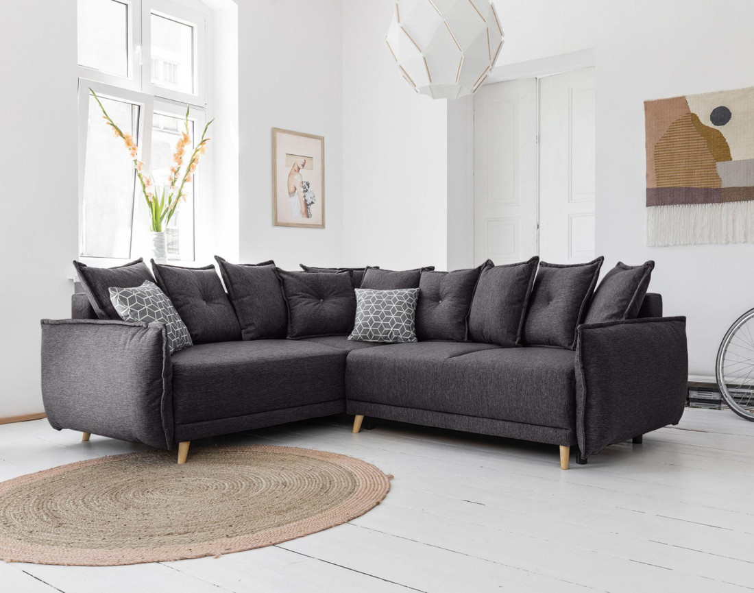 Canapé d'angle convertible Lena 5 places avec coffre style scandinave