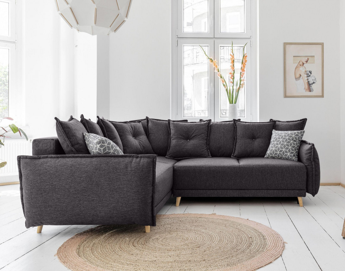Canapé d'angle convertible Lena 5 places avec coffre style scandinave