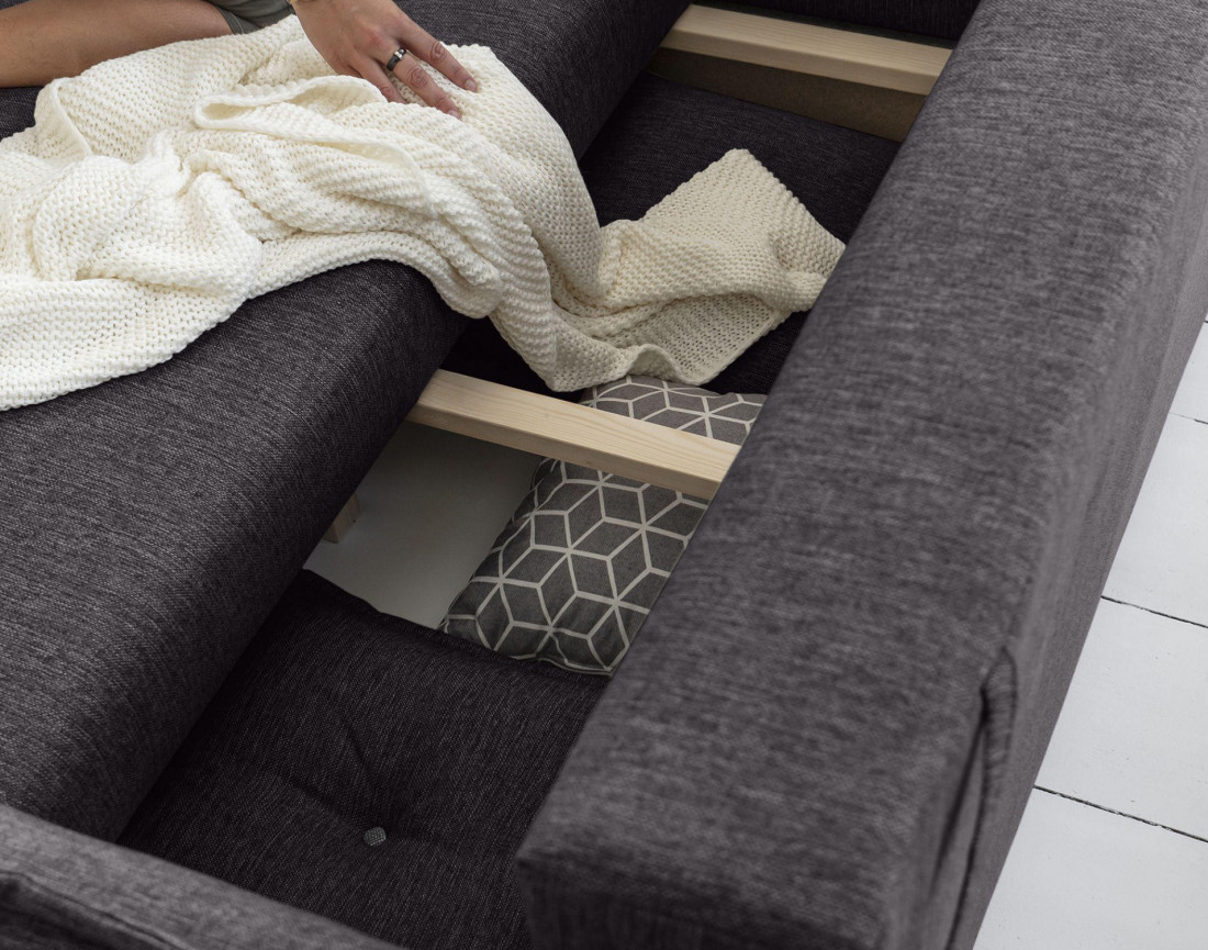 Canapé d'angle convertible Lena 5 places avec coffre style scandinave