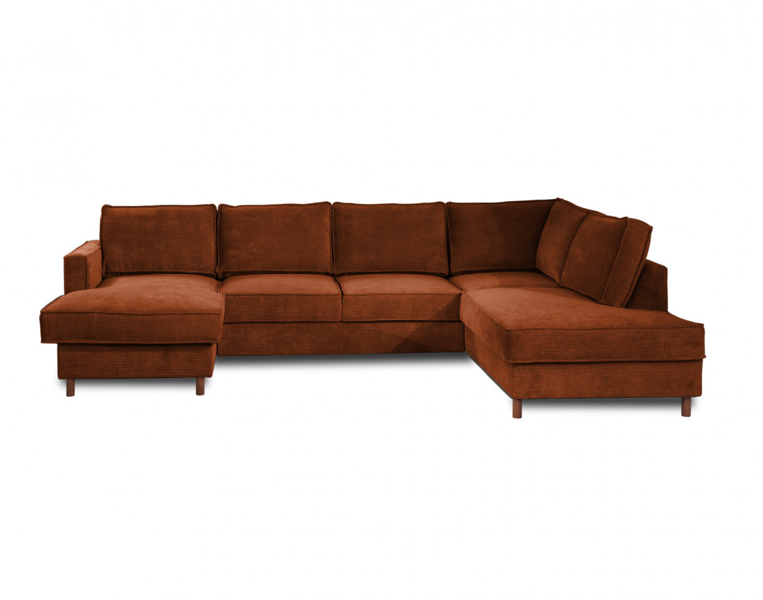 Canapé panoramique d'angle droit convertible avec coffre 7 places en velours côtelé Jake