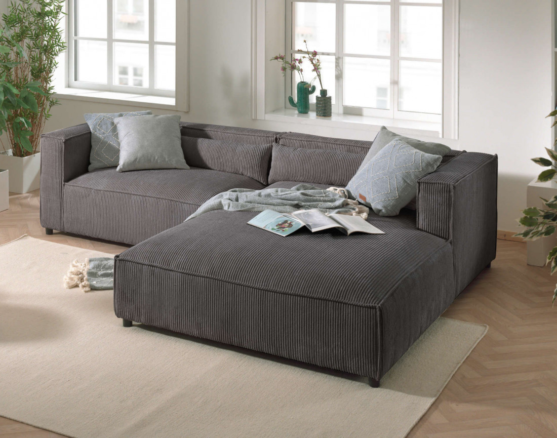 Ela - canapé d'angle droit 4 places en velours côtelé - style contemporain