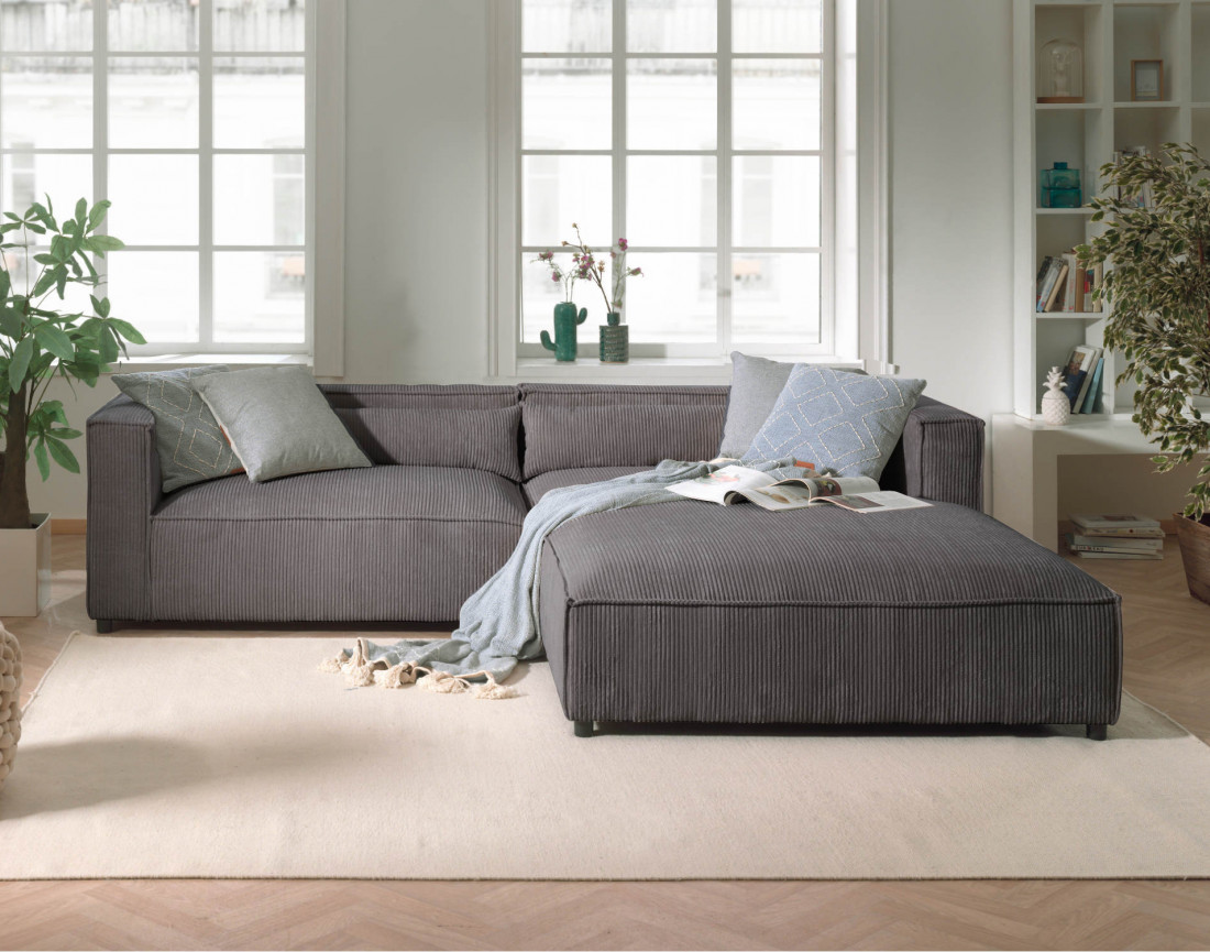 Ela - canapé d'angle droit 4 places en velours côtelé - style contemporain