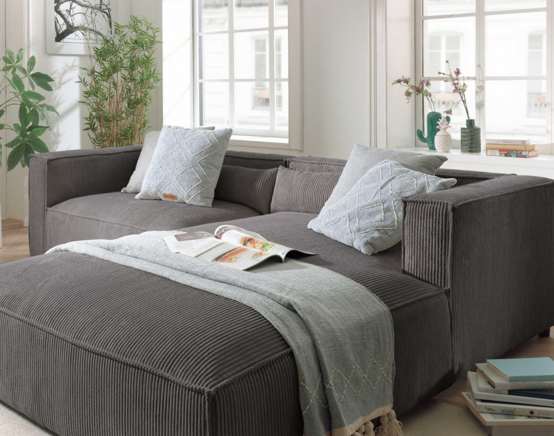 Ela - canapé d'angle droit 4 places en velours côtelé - style contemporain