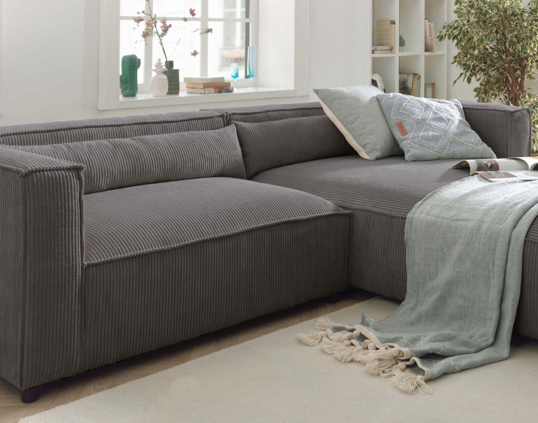 Ela - canapé d'angle droit 4 places en velours côtelé - style contemporain