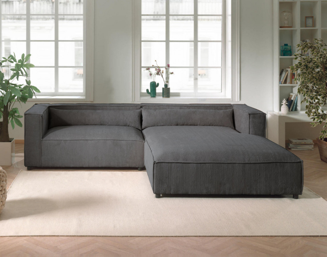 Ela - canapé d'angle droit 4 places en velours côtelé - style contemporain