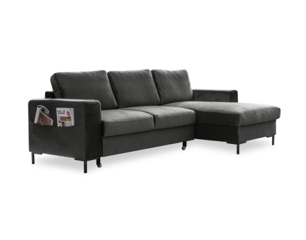 Canapé d'angle droit 4 places convertible avec coffre en velours