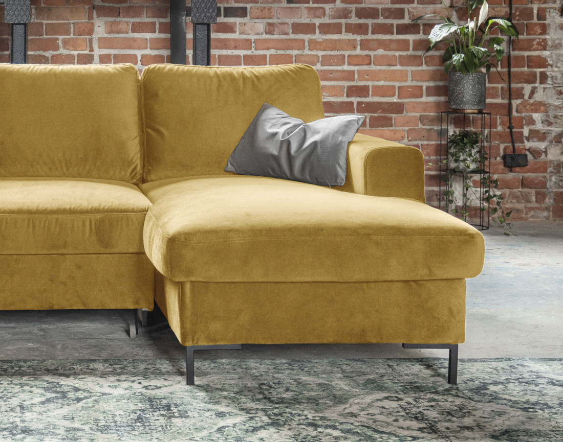 Canapé d'angle droit 4 places convertible avec coffre en velours