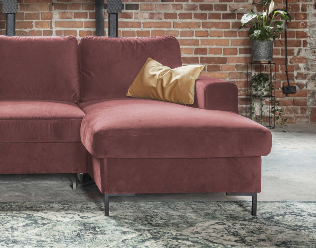 Canapé d'angle droit 4 places convertible avec coffre en velours