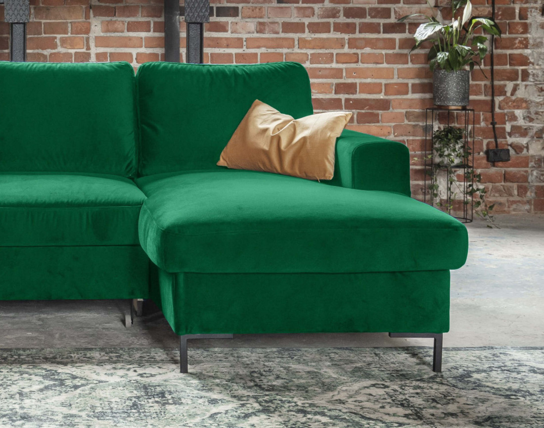 Canapé d'angle droit 4 places convertible avec coffre en velours