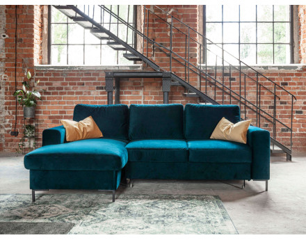 Canapé d'angle gauche 4 places convertible avec coffre en velours Lilly