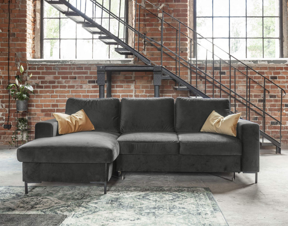 Canapé d'angle gauche 4 places convertible avec coffre en velours Lilly