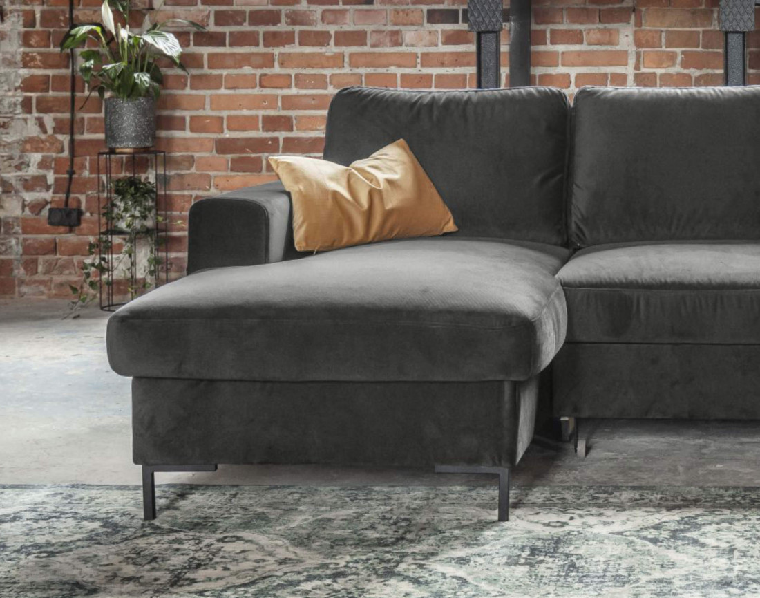 Canapé d'angle gauche 4 places convertible avec coffre en velours Lilly