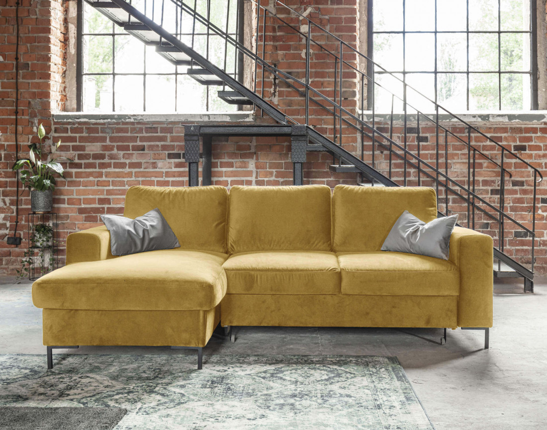 Canapé d'angle gauche 4 places convertible avec coffre en velours Lilly