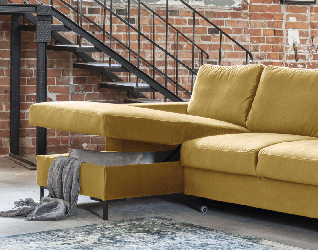 Canapé d'angle gauche 4 places convertible avec coffre en velours Lilly