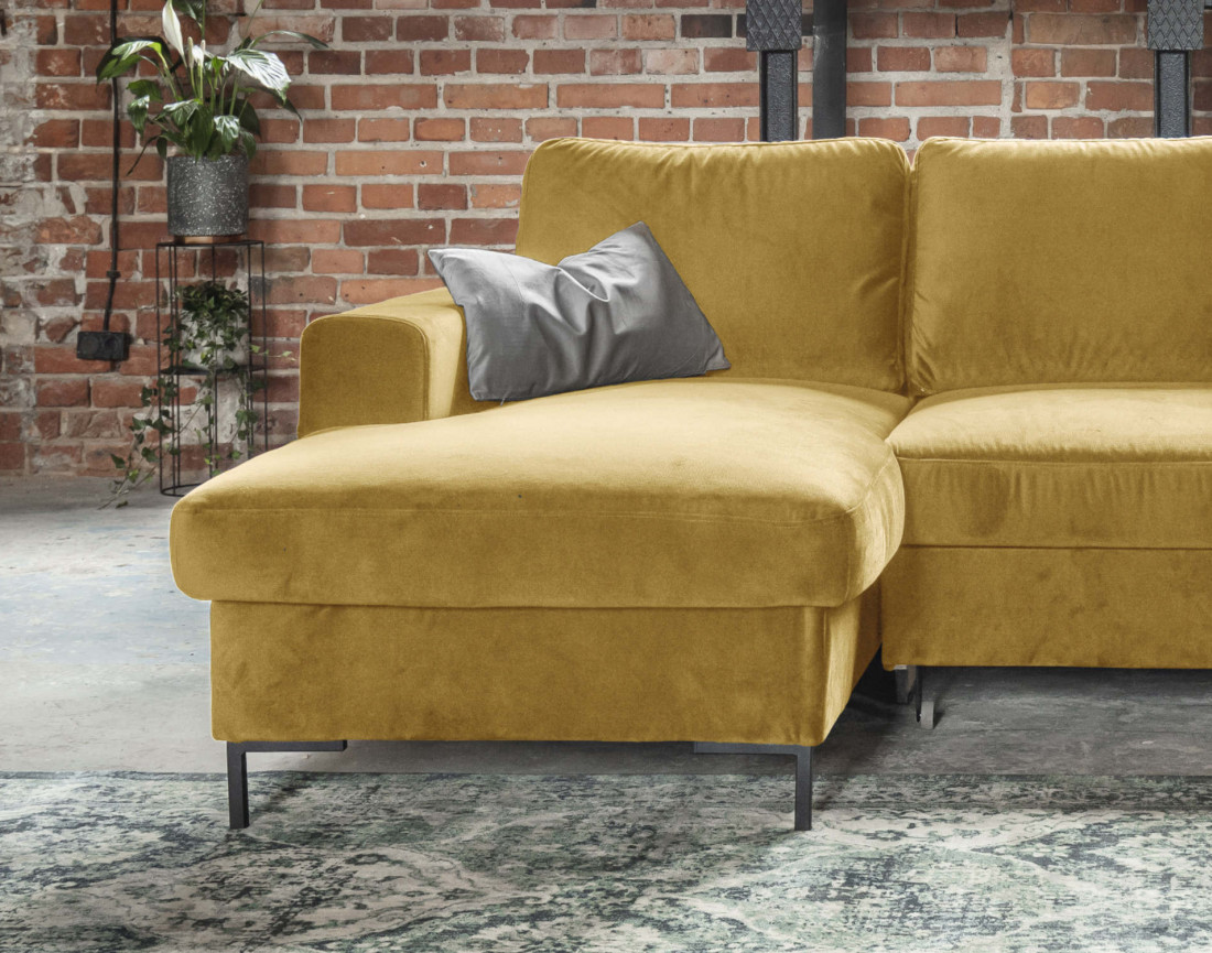 Canapé d'angle gauche 4 places convertible avec coffre en velours Lilly