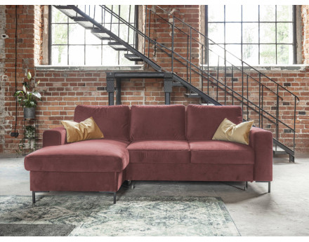 Canapé d'angle gauche 4 places convertible avec coffre en velours Lilly