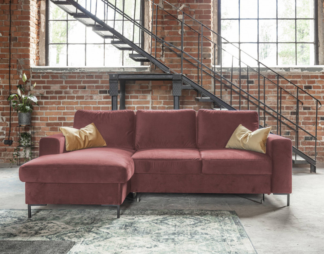 Canapé d'angle gauche 4 places convertible avec coffre en velours Lilly