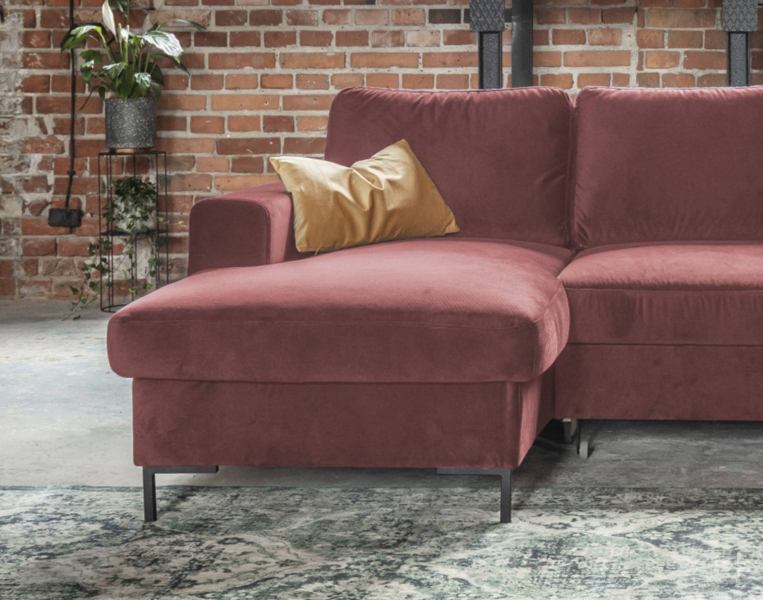 Canapé d'angle gauche 4 places convertible avec coffre en velours Lilly