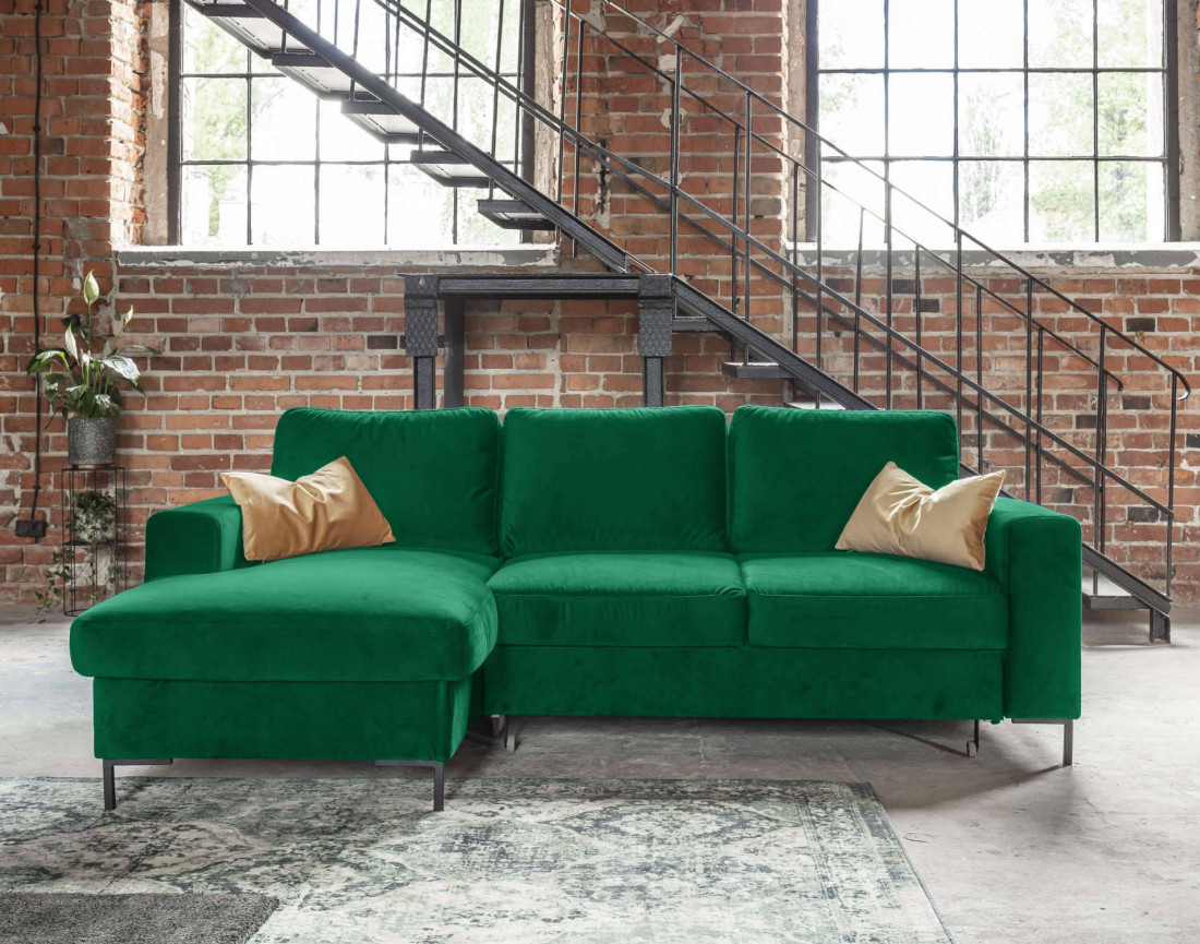 Canapé d'angle gauche 4 places convertible avec coffre en velours Lilly