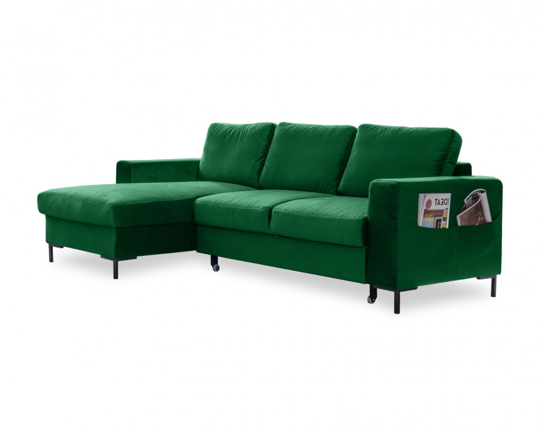 Canapé d'angle gauche 4 places convertible avec coffre en velours Lilly